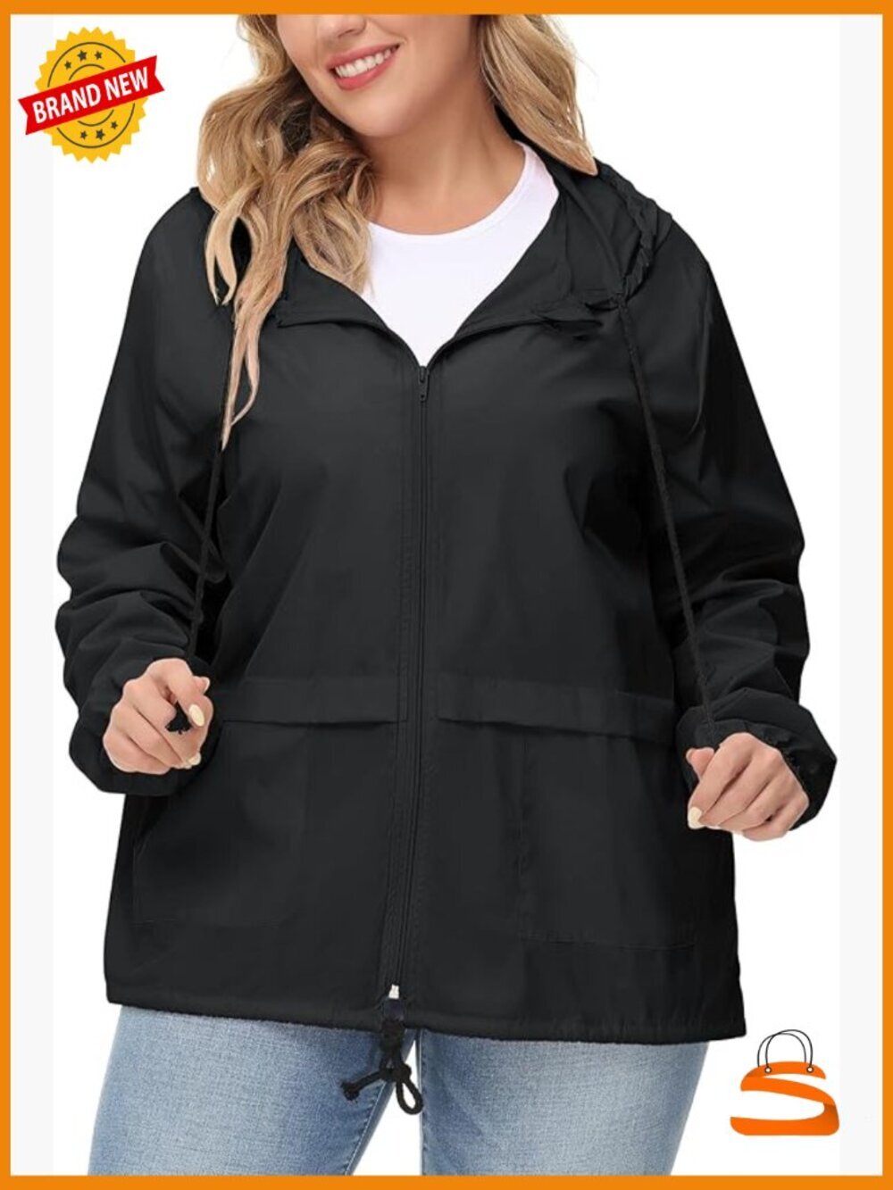 Plus Size Waterproof Raincoat Packable Hooded Windbreaker Jacket
